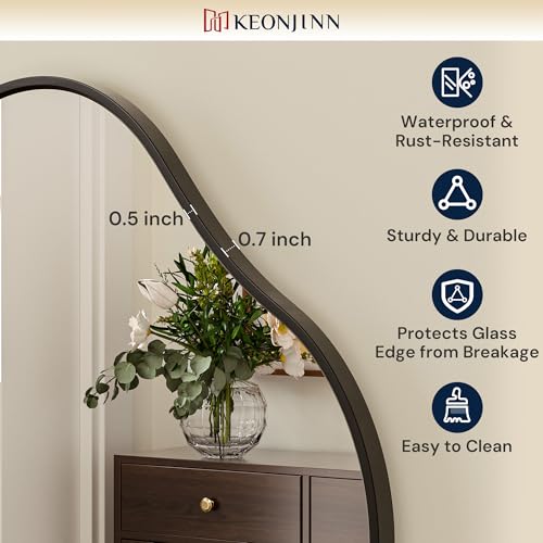 Keonjinn Black Irregular Mirrors for Wall 24" x 36" Inch, Asymmetrical Metal Frame, Tempered Glass Decorative Mirror for Bathroom, Bedroom, Living Room, Entryway(Horizontal/Vertical) - color: Black, size: 36"L x 24"W