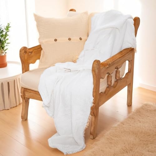 Muslin Blanket - Pure 100% Turkish Cotton Airy Soft Light Versatile Gauze Throw Blanket for Bed, Couch, Sofa (White, Throw Size (50" x 66" inch)) - color: White, size: Throw Size ( 50" x 66" inch )
