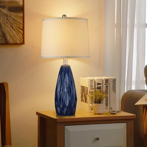 25'' Table Lamp Navy Blue Table Lamps Modern Ceramic Lamps for Night Stand - Dimmable Bedside Lamps for Nightstand, Bedroom Lamp for Living Room Desk End Table Office Guest Room - color: Navy Blue