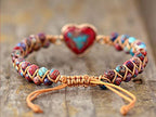 Women Boho Wrap Bracelet,Handmade Natural Stone Crystal Emperor Beads Heart Bracelet, Fashion Bohemian Jewelry Gift for Women - color: Emperor Jasper