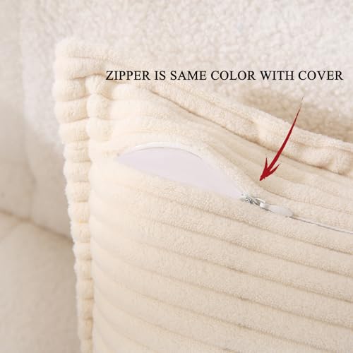 Corduroy Cream White Throw Pillow Covers Set of 2 Striped Boho Decorative with Edge Design,Super Soft Throw Pillow Cushion Covers for Couch Sofa Living Room Solid Square 18×18inch/45cm×45cm - color: Cream White, size: 18" x 18" (Pack of 2)