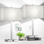 Lynnoland 21" Set of 2 Table lamp with USB A+C & AC Outlets, Touch Control 3-Way Dimmable Nightstand Lamps for Bedroom Living Room Office Reading, Gray Shade Touch Lamps, 5000K LED Bulbs Included - color: (2 Pack)Gray Linen & Brushed Nickel (Base)-5000K B