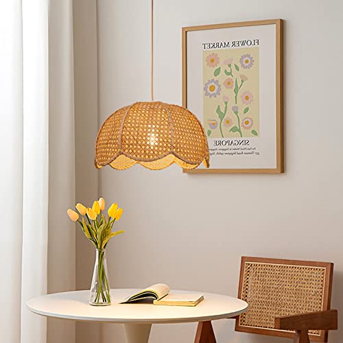 Arturesthome Indoor Hanging Ceiling Light Fixture, Hand Woven Vintage Lotus Flower Pendant Lamp Chandelier for Kitchen Living Room Bedroom D 15.7″*9.8″ - size: 15.7″ * 9.8″