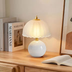 PARTPHONER Mushroom Table Lamp, Ceramic Bedside Lamp with Glass Shade, 3-Way Lighting (2700K-5000K) Rocker Switch, Small Nightstand Lamp for Bedroom, Living Room, Office, White - color: White
