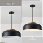Modern Large Pendant Light Fixture, 17.7 inch,Natural Wood Cap, Matte Black Finish, Simple Pendant Lighting for Kitchen Island, Dining Room, Table - color: Black, size: 17.7 inches