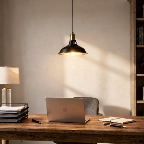 1-Pack Pendant Light Fixtures, Industrial Hanging Light with Metal Shade, Farmhouse Pendant Lighting for Kitchen Island, Hallway, Dining Room, Black & Gold - color: Metal Shade 1-Light (Black and Gold)
