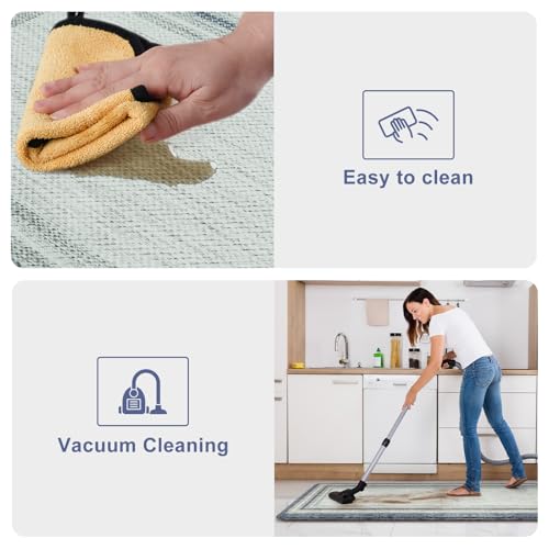 KIMODE Anti Fatigue Kitchen Mat 2PCS Non-Skid Waterproof Kitchen Rugs Farmhouse Kitchen Mat for Floor Laundry Room Rug,Cushioned Comfort Foam Standing Mat for Office Sink Desk Blue and Gray Home Decor - color: Blue, size: 17.3" x 47 "+ 17.3" x 29 "--0.47