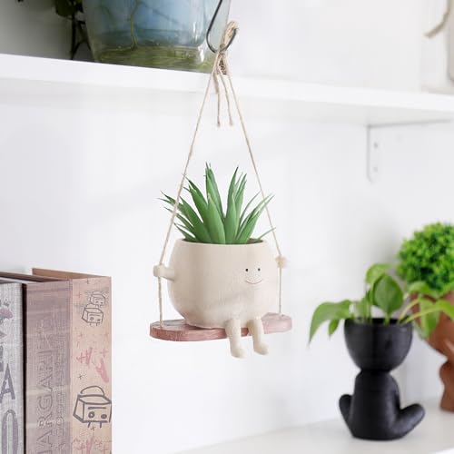 Swing Face Planter Pot Hanging Resin Flower Head Planters for Indoor and Outdoor Plants, Succulent Pots for String of Pearls Plant - Ideal Gifts for Mother's Day and Christmas (Medium) - size: Medium