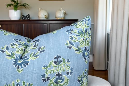 VAGMINE Coastal Block Print 20x20 Inch Throw Pillow Cover - Chambray Blue Buti Motif Pattern on Textured Polyester - Cushion Case for Couch Sofa - Chaman Floral - color: Chaman Floral, size: 20" x 20" (Pack of 1)