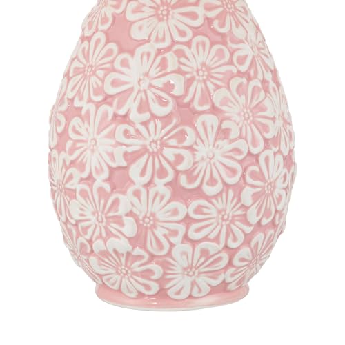 360 Lighting Buttercup 25" High Mid-Century Modern Country Cottage Ceramic 3-Way Table Lamp Pink and White Flowers Ceramic Fabric Shade Living Room Bedroom Bedside Nightstand House Office Home