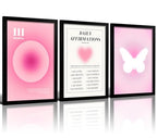 LIANGSU Black Framed Angel Number Affirmations Wall Art Pink Aura Gradient Butterfly Canvas Prints Boho Spiritual Positive Energy Wall Picture for Bedroom Living Room Office 12x16 Inch - color: Pink Affirmations Wall Art, size: 12x16 Inches