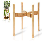 RAINBLELAND Indoor Plant Stand, Adjustable Wooden Tall Plant Stand, Indoor Planter Holder, Mid Century Modern Planter Outdoor Bamboo Holder, Fits 8 9 10 11 12 in Wide Basket, Expandable Pedestal Only - color: Bamboo