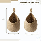 2Pcs Jute Hanging Fruit Baskets, Teardrop Onion Basket for Vegetables, Handmade Jute Wall-Mounted Organizer, Boho Wall Decorative Storage Basket for Kitchen, Living Room, Bedroom