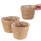 3 PCS Plant Baskets Indoor with Plastic Liner, Water Hyacinth Woven Planters Flower Basket, Planter Basket for Rustic Boho Home Farmhouse Floor Potted Pots Decor