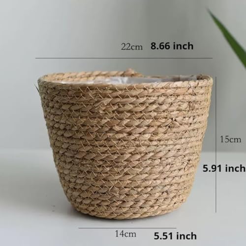 8 inch Seagrass Planter Basket – Woven Basket with Plastic Lining for Plants, Flower Pot Cover, Storage Organizer for Indoor Plants, Rustic Home Decor, Farmhouse Wicker Planter - size: 8.6"x5.9"