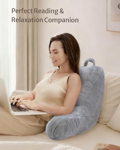 Blissful Diary Plush Velvet Reading Pillow for Kids/Teens/Adults, Back Rest Pillow for Sitting Up in Bed with Shredded Memory Foam, Includes Arms and Washable Cover, Light Gray - color: Velvet Light Gray, size: Standard(18inch)