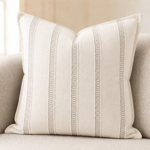SanVia Cotton Throw Pillow Covers 20x20 – Handwoven Jacquard Texture, Fade-Resistant, No Pilling – Hidden Zipper, Decorative Cushion Cover for Sofa, Couch, Bed – Insert Not Included (Farmhouse, Grey) - color: Ivory Gray, size: 20" x 20"
