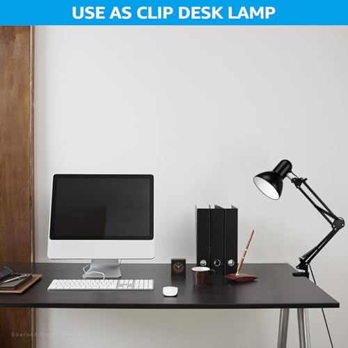TORCHSTAR Metal Desk Lamp with Clamp, Swing Arm, Architect Adjustable Gooseneck Table Lamp, Clip Desk Lights for Home Office, Work, Study, Reading, E26 Base, Multi-Joint, Black - color: Black