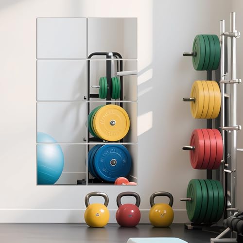 Ruomeng Full Length Wall Mirror Tiles - 12" x 10" x 8Pcs Frameless Full Body Mirror Tiles Wall Mounted Mirror for Home Gym Vanity Bedroom, Living Room - size: 12"x10"-8pcs
