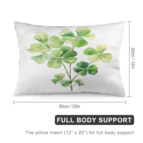 Watercolor Green Lucky Clover Pillow Covers 12 "x20 Happy Shamrock Decorative Lumbar Cushion Cases Double-Sided Printing Design Pillow Bed Cover for Bed Couch Home Gift - color: Pattern-2, size: 20" x 12" (Pack of 1)