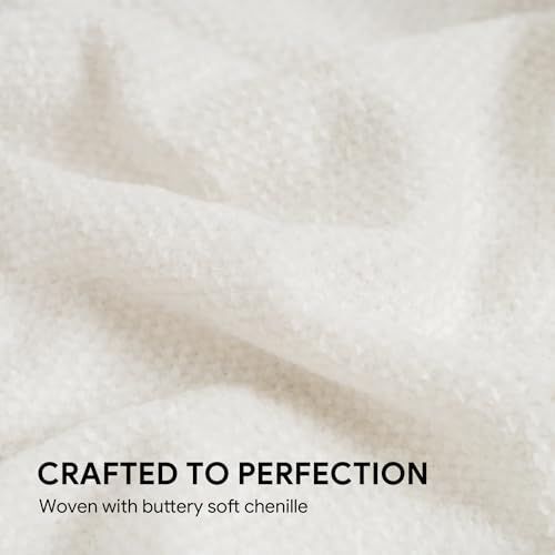RECYCO Throw Blanket Soft Cozy Chenille Throw Blanket with Fringe Tassel for Couch Sofa Chair Bed Living Room Gift (Ivory White, 50" x 60") - color: Ivory White, size: 50'' X 60''
