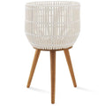 Casafield Indoor Planter with Stand, White Floor Planter with Wood Legs, Large Plant Pot Cover with Liner for Houseplants, Flower Pots and Trees - color: White With Natural Legs