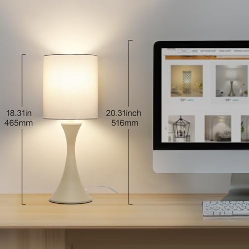 Seaside village Dimmable Bedside Lamp, 3 Way Touch Control Table Lamp, Modern Nightstand Lamp with Beige Shade and Cream Base, Small Desk Lamp for Living Room, Dorm, Home Office, 9W LED Bulb Included - color: Cream Base with Beige Shade