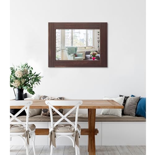 Mirrors for Wall Rustic Wooden Frame Rectangle Mirror Vintage Hanging Mirrors for Bedroom Bathroom Living Room Farmhouse Wall Decor Brown Large 20" x 16 " - color: Tanned, size: 20"L x 16"W