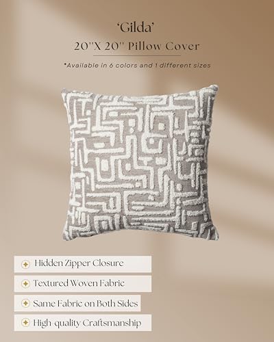 Woven Jacquard Throw Pillow Cover, Pack of 1 Geometric Pattern Textured Decorative Cushion Covers for Sofas, Couches, Fade Resistant Pillow for Sofa & Couch, Gilda, Beige, 18x18 Inch - color: Beige