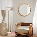 sawsile Circle Wood Mirrors for Wall, 24" Large Irregular Wavy Wood Modern Boho Vanity Farmhouse Mirrors for Bedroom Living Room Entryway Hallway Fireplace - size: 24"L x 24"W