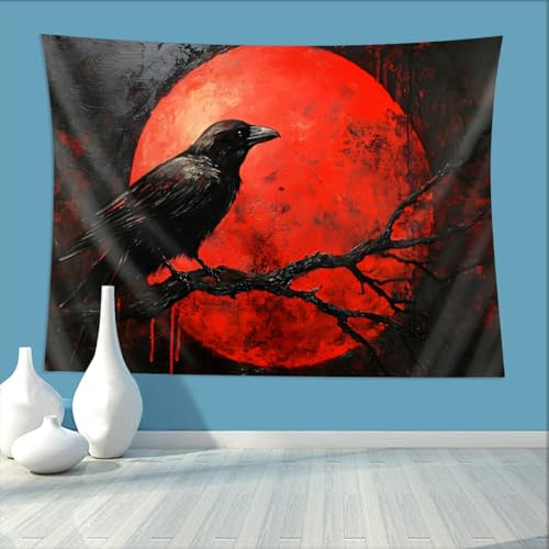ZKPeFeH Crow Branch Blood Moon Tapestry Crow Tapestry Raven Tapestry Halloween Tapestry Gothic Tapestries Full Moon Tapestry 40x60 Inch - color: Crow Branch Blood Moon 0, size: 40x60 Inch