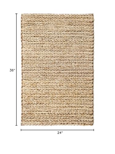 Dash & Albert Jute Handwoven Natural Rug, 2 X 3 Feet, Tan Solid Pattern - color: Jute Woven Natural, size: 2' x 3' (Rectangular)