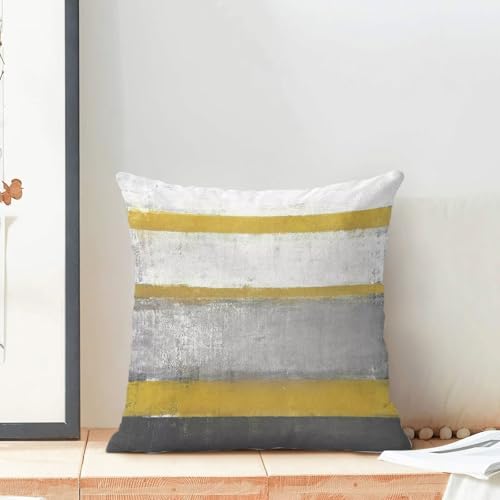 AEIOAE Yellow Grey Pillow Covers 18x18 Set of 2 Beige Abstract Art Painting Striped Decorative Throw Pillow Covers Cotton Square Modern Cushion Case for Home Couch Sofa Outdoor - color: Yellow, size: 18" x 18" (Pack of 1)