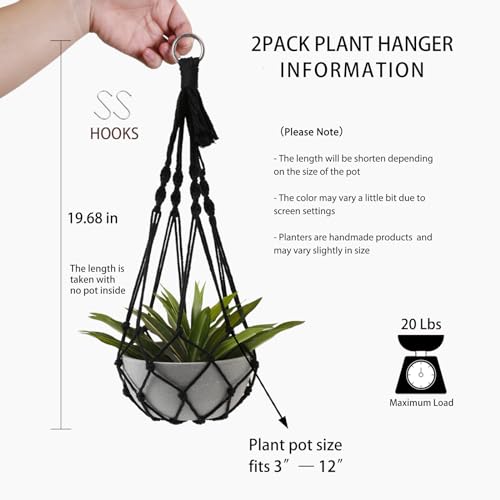Artilady Black Plant Hanger Macrame Hanging Planter for Indoor Boho Plants Holder with Hooks Hanging Plant Basket Outdoor Window Wall Plants Home Decor (Black Macrame-2pcs) - color: Black Macrame-2pcs