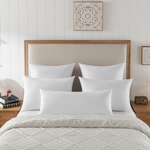 basic home® Queen Size Goose Feather & Down Bed Pillow - 100% Odorless Sleep Pillow for Neck Support & Cooling Comfort - 233TC Cotton Cover with Anti-Poke Liner Queen 20x28 inch - size: 20x28