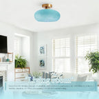 Lighting Glass Flush Mount Ceiling Light Blue Round Dome Glass Shade Mid Century Semi Flush Mount Ceiling Light Fixtures wtih Bathroom Overhead Lights Nordic Hallway Lights Fixture - color: Flush-Blue 2