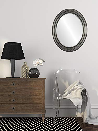 OVALCREST Oval Beveled Wall Mirror for Home Decor - Florence Style - Black Silver - 24" x 20" - color: Black Silver, size: 24"L x 20"W