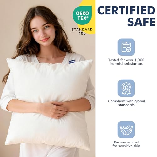 26x26 Pillow Inserts, Set of 2 Down Alternative Throw Pillows Insert for Bed, Sofa & Couch, Ultra Soft Fluffy Sleeping Pillow with 100% Cotton Cover - size: 26x26 Inch