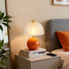 PARTPHONER Mushroom Table Lamp, Ceramic Bedside Lamp with Glass Shade, 3-Way Lighting (2700K-5000K) Rocker Switch, Small Nightstand Lamp for Bedroom, Living Room, Office, Orange - color: Orange