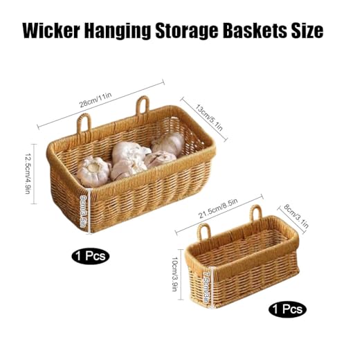 Wicker Wall Hanging Baskets,2 Pcs Handmade Rattan Hanging Wall Baskets for Plants,Flowers,Fruit,Vegetable and Magazines,Woven Wall Mount Decorative Basket for Kitchen, Living Room (Rectangle) - color: Rectangle
