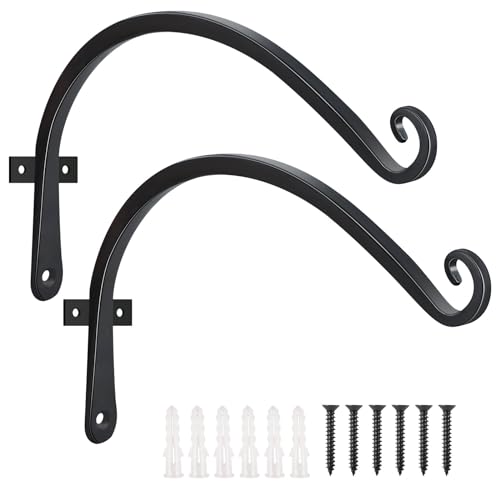 FEED GARDEN 2 Pack 12 Inch Hanging Plant Bracket Wall Hooks Decorative Plant Hangers for Outdoor Hanging Bird Feeders, Wind Chimes, Plant Baskets, Black - color: Black-C, size: 12 Inch