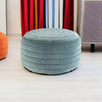 SIMPLIHOME Vivienne Round Pouf - 20 inch Wide Upholstered Velvet Ottoman in Turquoise, Boho-Style Footstool, Extra Seating or Accent Piece for Living Room or Bedroom with Stitching Detail, Assembled