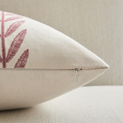 100% Cotton Farmhouse Leaves Throw Pillow Covers Set of 2, 16x16 Inch Burgundy Pastoral Decorative Print Cushion Covers for Sofa Bed Living Room Home Decor - color: Burgundy, size: 16" x 16" (Pack of 2)