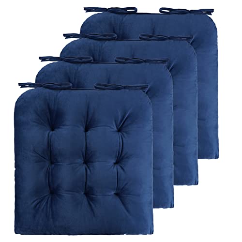 ELFJOY 4 Pack Chair Cushions for Dining Chairs Chair Pads Cushion for Kitchen Office Tufted Square Seat Cushion with Ties (U Shape Navy) - color: V U Shape Navy