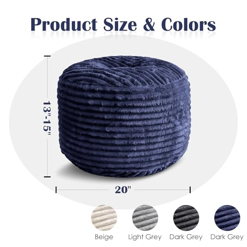 Round Ottoman,Corduroy Pouf Ottoman Foot Rest,Storage Footstool for Living Room,20x15 Soft Floor Poufs,Memory Foam Filling - Navy, 20x15 in - color: Navy, size: 20"D x 20"W x 15"H