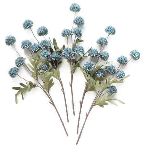 Floroom 5pcs Dusty Blue Faux Silk Mums Artificial Flowers, Bulk Fake Small Mini Chrysanthemums with Stems for DIY Slate Blue Wedding Centerpieces Floral Arrangements Vase Fillers Home Decorations - color: Dusty Blue, size: 5pcs