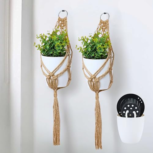 4 inch Hanging Planters for Indoor Plants with Self-Watering Pots, Macrame Wall Plant Hanger | Small Macrame Plant Hanger with Pot, Hanging Wall Planter (2 Pack, 4-inch Pots) - size: Small