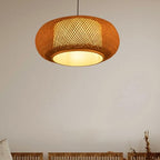 Rattan Lantern Pendant Light, 23.5" Retro Ceiling Light 40W Bamboo Wicker Fixture 60CM Vintage Weaving Pendant Lamp Chandelier Rattan Hanging Lights Fixture for Kitchen Island Living Room Bedroom