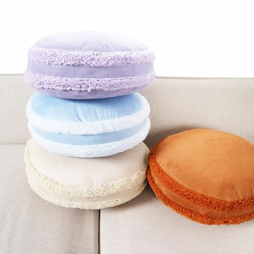 Round Throw Pillow 18x18 Inch Decorative Macaron Shape No Zipper Design Down-Like Polyester Filling Super Soft Home Decor Cushion for Couch 45x45cm Floor Pillow, Purple, 1 Piece - color: Light Purple, size: 18"D x 18"W x 6.5"H