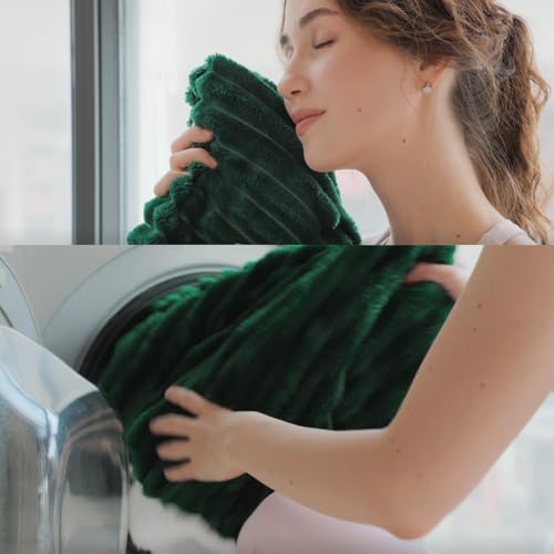 Green Sherpa Fleece Throw Blanket 60”×80” for Couch Sofa Bed,Double Side Soft Fuzzy Cozy Plush Thick Flannel Blanket with Striped Design,Gift for Adults,Woman,Girls - color: Green, size: 60×80inch
